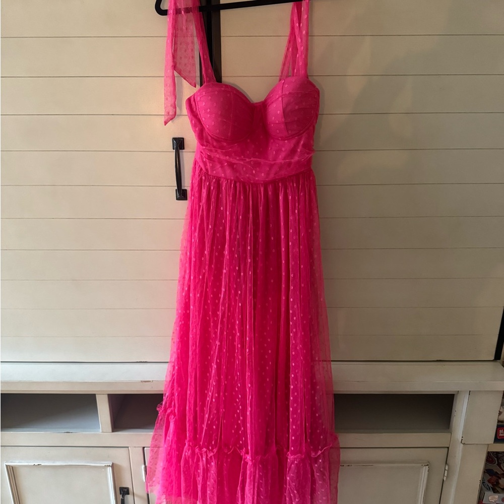 Chic Pink Polka Dot Mesh Dress